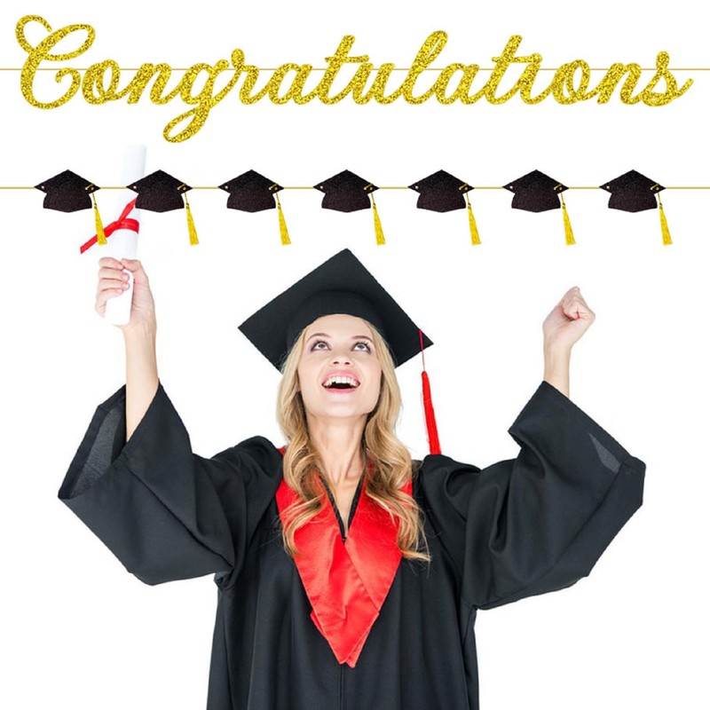 Pre-Strung Graduation Congratulations Banner No DIY Glitter Congratulation and Grad