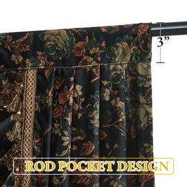StangH Floral Print Waterfall Velvet Valance for Living Room, Heavy Thick Room Darkening Window Drapes Vintage Home Decor for Bedroom/Kitchen/Dining Room, W79 inches, 1 Panel