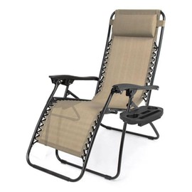 CB COZY BOX CozyBox Adjustable Zero Gravity Lounge Chair with Steel Mesh Fabric: Reclining Lawn Chair Featuring Comfort Pillow, Cup Holder Tray, and Customizable Recline Positions