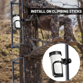 2 Pack Cup Holder for Treestand Hunting, Easy Clamps On Tree Stand Or Climbing Sticks, Universal Cup Holder for Hunting, 360 ° Rotatable Bottle Holder for Hunter