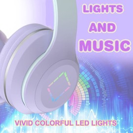Usoun Kids Headphones,Cat Ear Led Light Bluetooth Kids Headphones with Mic,Girls Headphones Wireless,TF Card,3.5mm Audio,Wireless/Wired Foldable Kids On Ear Headphones for Boys Girls Adults (Purple)