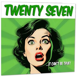 Funny 27th Birthday Card for Women - Comic Style - Girls Ladies Birthday Cards for Daughter Niece Friend 27 Years Old twenty seven, twenty seventh Her granddaughter female