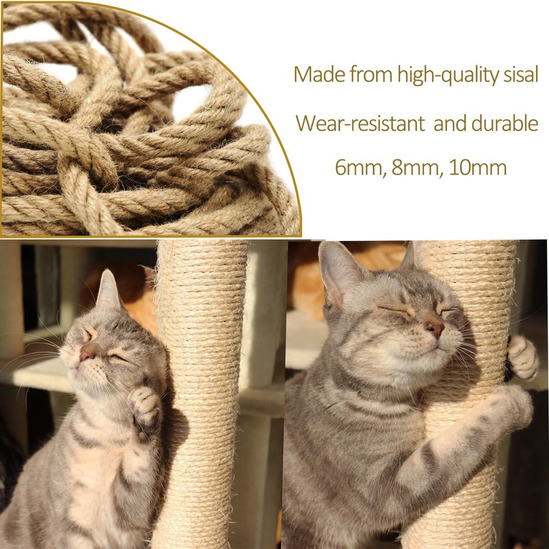 Aoneky Cat Scratching Sisal Rope Posts Trees Replacement (66FT, 8mm)