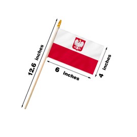 Poland Coat of Arms Stick Flag 4x6IN 12 Pack Small Mini Polish Eagle National Handheld Flag with Wood Pole And Blunt Spear Top