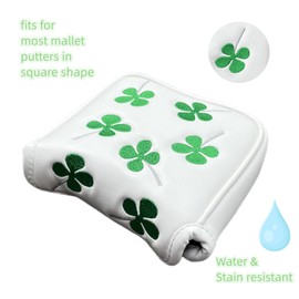 Square Golf Mallet Putter Cover Head Cover - Putter Headcover Magnetic Closure - Waterproof PU Leather - Lucky Clover Design