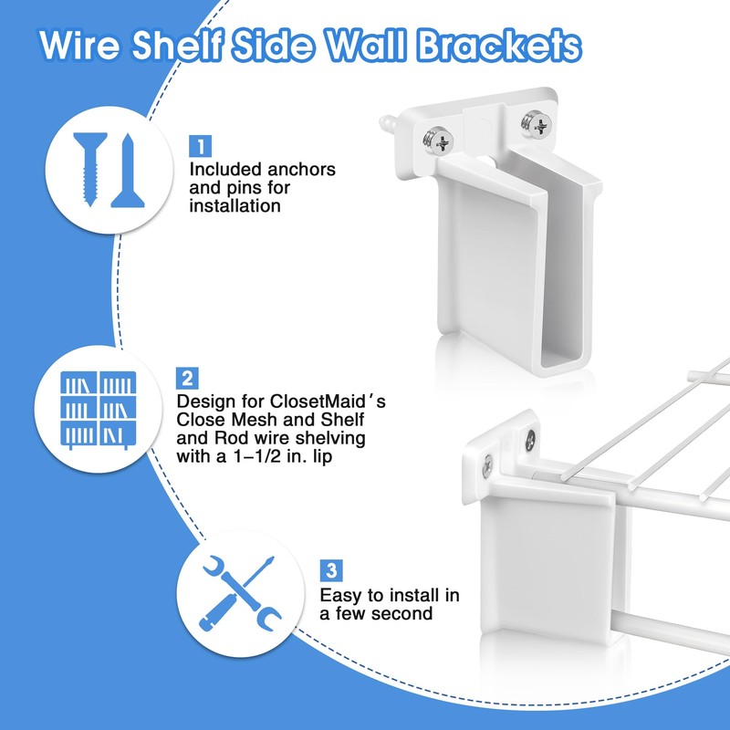 Dreyoo 24 Pack Wire Shelf End Bracket, White Plastic Closet