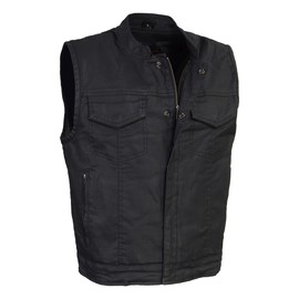 Milwaukee Leather MDM3025 Men’s Black Waxy Coated Denim Club Style Vest - Large