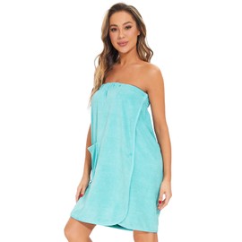 Rosyline Womens Wrap Towel Spa Wraps & Body Wrap Adjustable Button Bathrobe Blue L