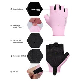 INBIKE Bike Gloves for Women, Shock-Absorbing Pad Fingerless Cycling Gloves, Breathable Half Finger Road Biking Gloves, Anti-Slip Bicycle Gloves Pink XX-Large
