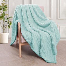 Whale Flotilla Extra Large Fuzzy Fleece Throw Blanket for Couch, 50x70 Inch Fluffy Warm Soft Jacquard Blankets for All Season, Lightweight and Cozy, Light Blue