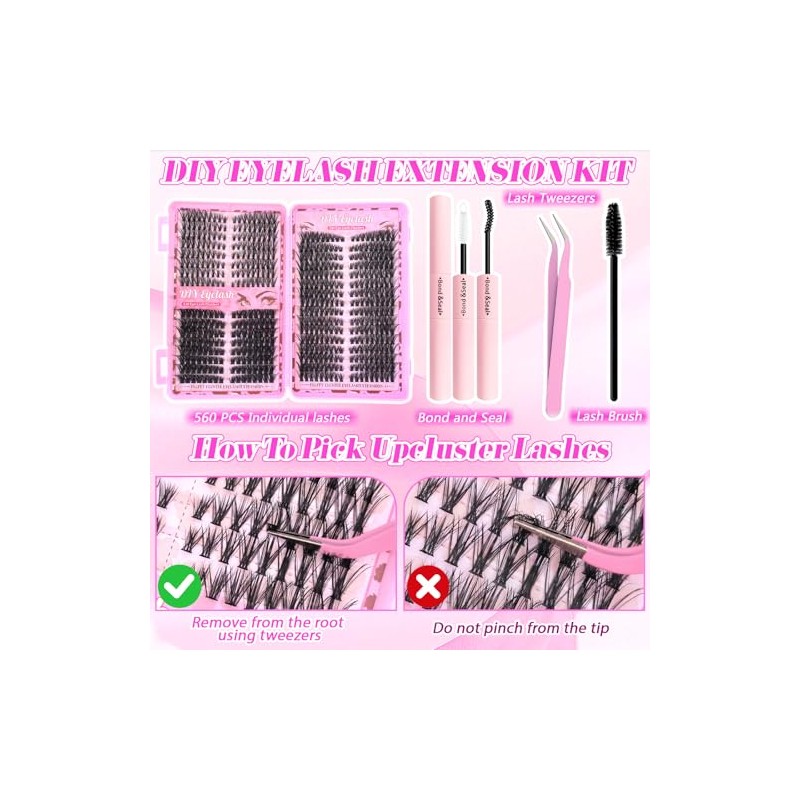 Lash Clusters Kit, Natural 560 Pcs Cluster Eyelash Extensions Kit
