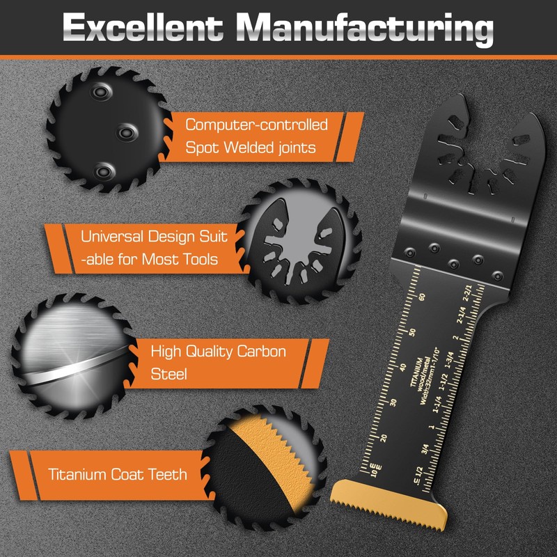 6 Pack Titanium Multi Tool Blades Extra-Long Reach Oscillating Saw