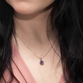 925 Sterling Silver Amethyst Necklace for Women - October Birthstone Necklace for Women - Necklaces for Women Silver - Minimalist Necklaces for Women - Amethyst Jewelry Silver