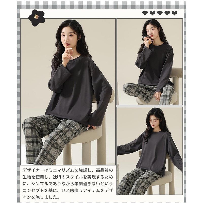 [RENPAI] パジャマ レディース 綿100 ルームウェア レディース 部屋着 無地 秋 春