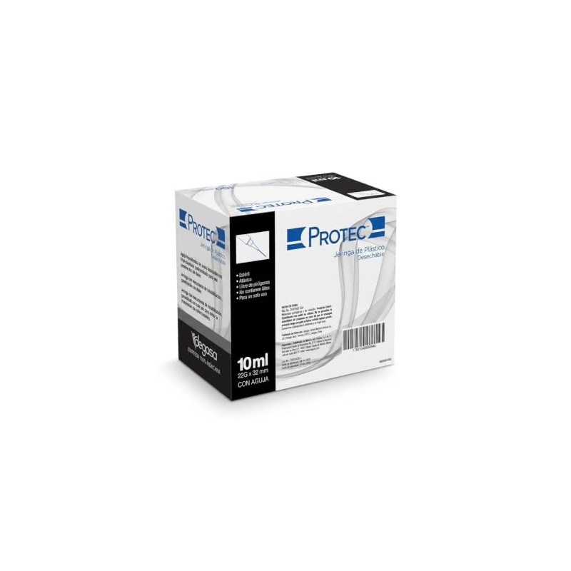 Protec Jeringas Desechables de 10 Ml de 22gx32mm con Aguja
