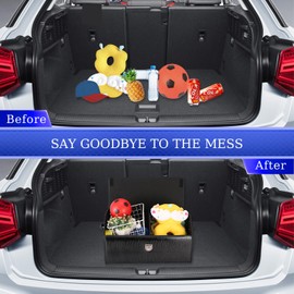 Atelse Trunk Organizer for Car Trunk Organizer and Storage,SUV Trunk Organizer Leather Storage, Cargo Box-Automotive Consoles Organizers-Multi-Compartment Adjustable Auto Grocery Storage Box