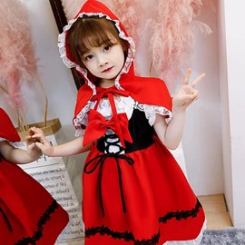 SYitong Halloween Cosplay, Children, Girls, Little Red Riding Hood Costume, 2-piece Set, Dress, Mat, Ribbon Included, Little Red Riding Hood, Children's Clothing, Halloween Costume, Children's