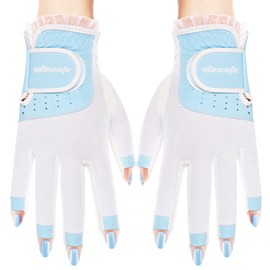 wosofe Golf Gloves for Women Half 1/3 Finger Soft Leather Breathable Extra Grip Accessories Fit Ladies Girls Sport Gloves 1 Pair 3 Colors Optional (Blue&White, X-Large)