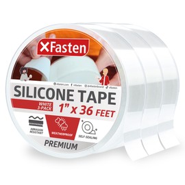 XFasten Self Fusing Silicone Tape Waterproof 1-Inch x 36-Feet (3-Pack, 108ft Total) Non-Adhesive White Rescue Tape, Self Amalgamating Tape Plumbing Tape for Leaks, Pipe Sealing Tape, Hose Repair Tape