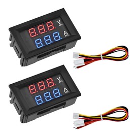 SHMZK 2 PCS 0.28" Digital Voltmeter Ammeter, DC 0-100V 10A 2 in 1 Volt Amp Meter with Connect Wires, Red & Blue Dual LED Display Panel Current Tester Voltage Gauge for EV Car Boat