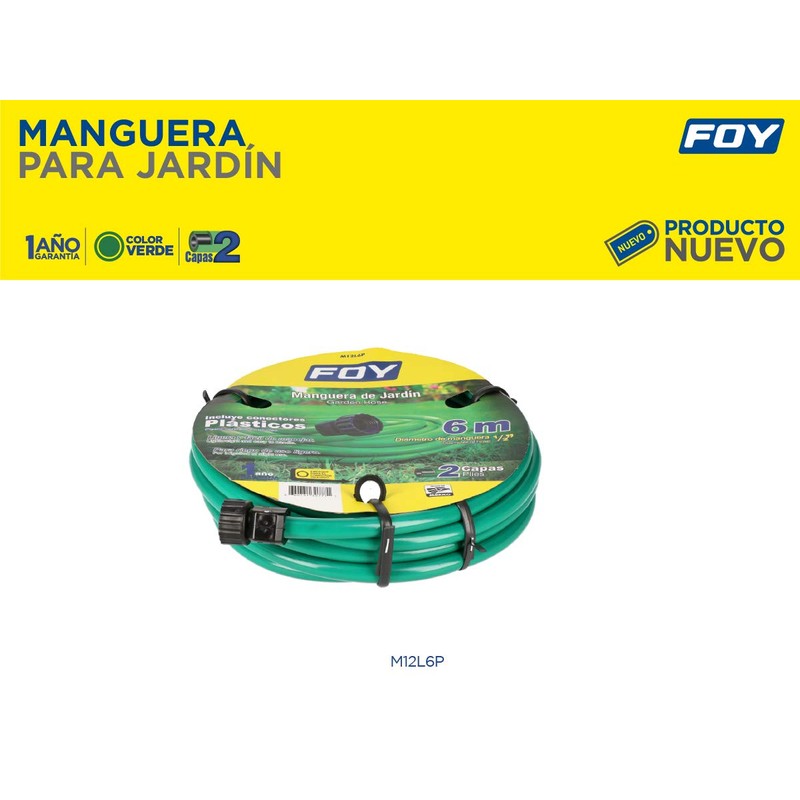Foy M12L6P Manguera para jardín lisa con conector plástico 1/2",