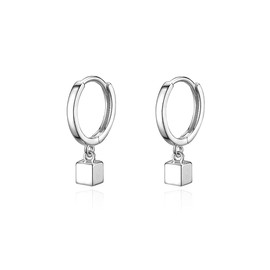 SLUYNZ 925 Sterling Silver Small Hoop Earrings Cube Drop fpr Women Teens Cartilage Hoop Earrings Minimalism Helix Earrings, Metal, Cubic Zirconia,