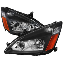 Retro Style Projector Headlights w/Amber Reflectors (Matte Black Housing/Clear Lens) Made for and Compatible with 2003-2007 Honda Accord