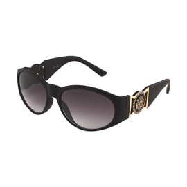 Kleo Oval Gold Lion Head Medallion Sunglasses, Matte Black, One Size Fits Most