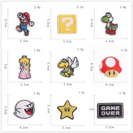 Mario/Rainbow/Emoji Iron on Patches Patch Stickers Badge Down Patch Padding Embroidered Applique Kit Sew On Patches for Clothing, Jackets, Backpacks Shoes, Caps for Kids Adults (Mario)