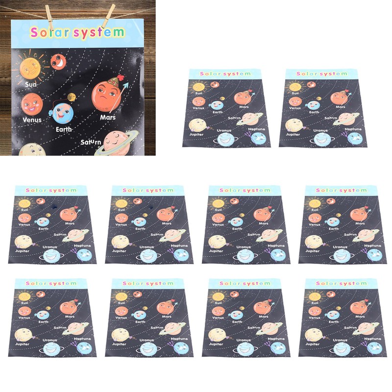 10pcs Children Cartoon Cute Solar System Poster Home School Planet