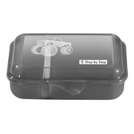 Step by Step Monster Truck Rocky Lunch Box Black with Divider and Click Lock Dishwasher Safe BPA Free for School and Nursery 0.9L