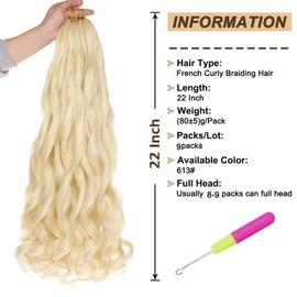 9 Packs 22 Inch French Curly Braiding Hair Synthetic Crochet Braids Hair French Curls Braiding Hair Pre Stretched Bouncy Loose Wavy Braiding Hair For Box Braids Hair Extension For Women（22 Inch，613#）