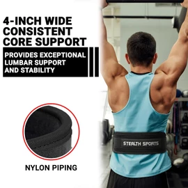 Stealth Sports 4-inch Weight Lifting Belt Self Locking Gym Belt Back Support Weightlifting Belt for Men Women Workout Belt Deadlift Squats Olympic Bodybuilding Strength Training Belt (Black, M)