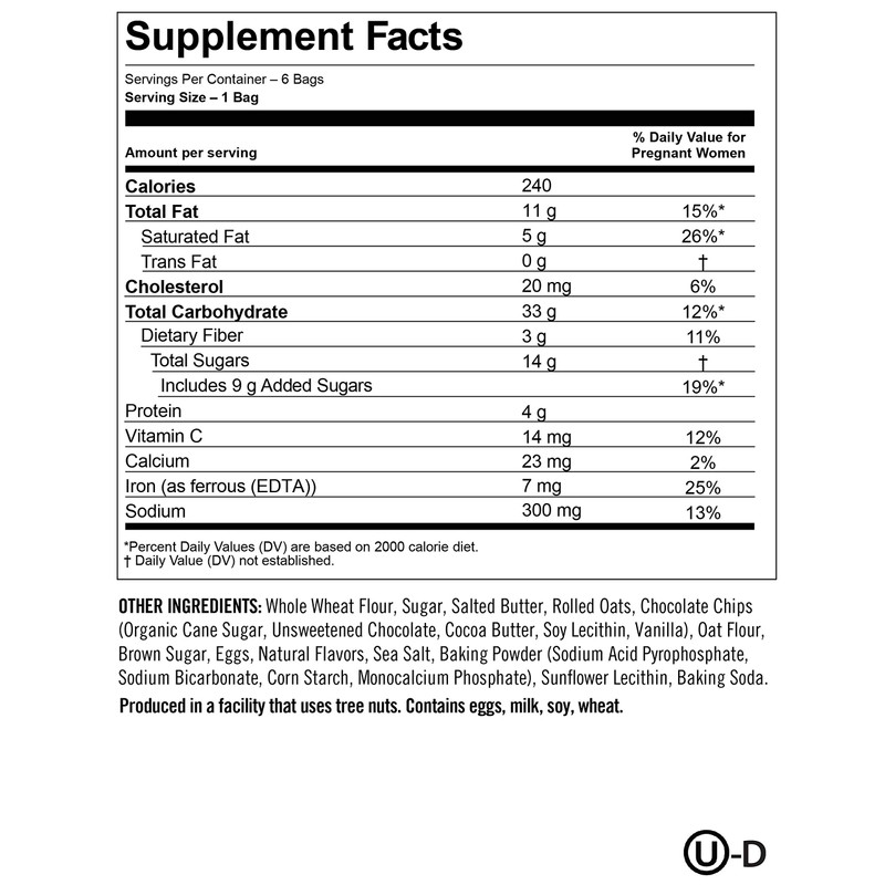 Munchkin Milkmakers Prenatal Iron Supplement Cookie Bites, Chocolate Chip, 6