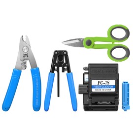 BAOSHLA（5-piece kit）Fiber optic Termination tool kit 7S Optical Fiber Cleaver with 3 Port Stripper For 125μm-250μm and 3.0 mm x 2.0 mm Optical Stripper and Cable Cutter Scissors for Fiber Optic Shears