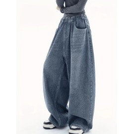 EMMIOL Women's Baggy Boyfriend Jeans Wide Leg High Rise Dark Wash Vintage Jeans Y2K Street Denim Pants