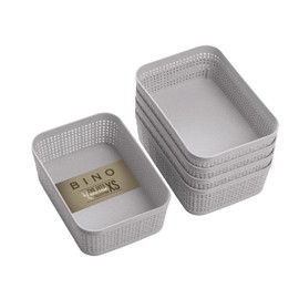 BINO | Woven Plastic Basket | XS (Natural Grey), 5-Pack | THE JUTE COLLECTION | Home Organization, Space - Saving Storage, Stylish Design | Jute Basket | Plastic Storage Basket
