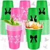 Jingmore 30 Pcs Pink and Green Bow Plastic Cups 16