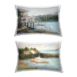 Stupell Industries Boat Lakeshore Landscape Indoor Printed Throw Pillow, 14 x 20, Multi-Color