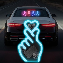 GCZCC 1PC Solar Powered Wireless Finger Heart Neon Sign LED Light Kpop & K-Drama Symbol Heart Gesture Neon Signs Ambient Lights Interior Decor Accessories on the Windows of Homes,Cars-Ice Blue
