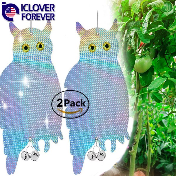 icloverfover 2PCS Bird Repellent Device Hanging Laser Owl Reflective Scarecrow
