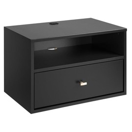 Prepac Transitional 1 Drawer Floating Nightstand With Open Shelf, 15"D x 22.5"W x 14.5"H, Black