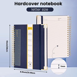 EOOUT Spiral Notebook Journal 8.5” x 11”, A4 300 Pages Hardcover Leather Lined Journals for Women Men, College Ruled Notebooks with 100GSM Thick Paper, Spiral Journal for Work School (Navy)
