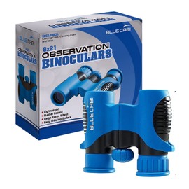 BlueCabi 8x21 Kids Binoculars – Compact, Durable and Lightweight with Magnification up to 8X – with Rubber Coating and Anti-Slip Texture – Includes Neck Strap, Wipe Cloth & Carry Case – Blue/Black