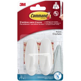 Command Bathroom Designer Hooks Water Resistant - 2 Hooks and 4 Medium Strips - Organize Without Holes and Drilling - Holds up to 1.3kg