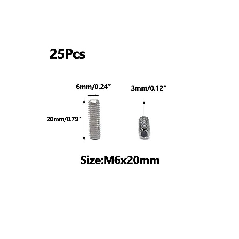 25pcs M6x20mm Stainless Steel Hex Socket Set Cap Point Grub