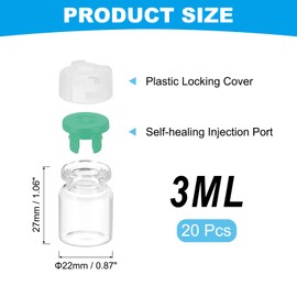 PATIKIL 3ml Clear Glass Sample Vials, 20Pcs Small Liquid Bottles with Locking Cap and Self-Healing Injection Port for Essential Oil Sample Aromatherapy Fragrance Vials Travel, Green