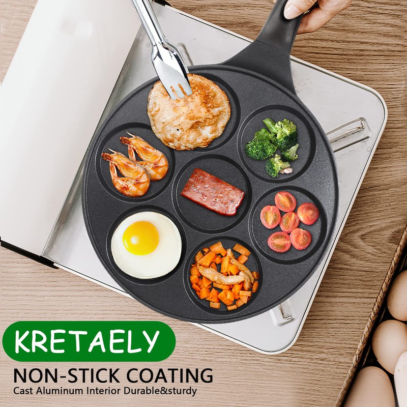 KRETAELY Nonstick Pancake Pan Pancake Griddle with 7-Mold Design Mini