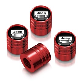 iPick Image for Jeep Grill in Black on Red Aluminum Cylinder-Style Tire Valve Stem Caps