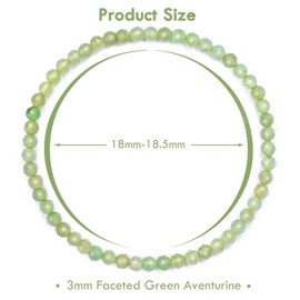 BONNY BOXX Natural Genuine Gemstone Faceted Round Beads Bracelets, 3mm Adjustable Stretchy Tiny Faceted Green Aventurine Bracelet, Healing Crystal Reiki Chakra Dainty Jewelry Fashion Gifts